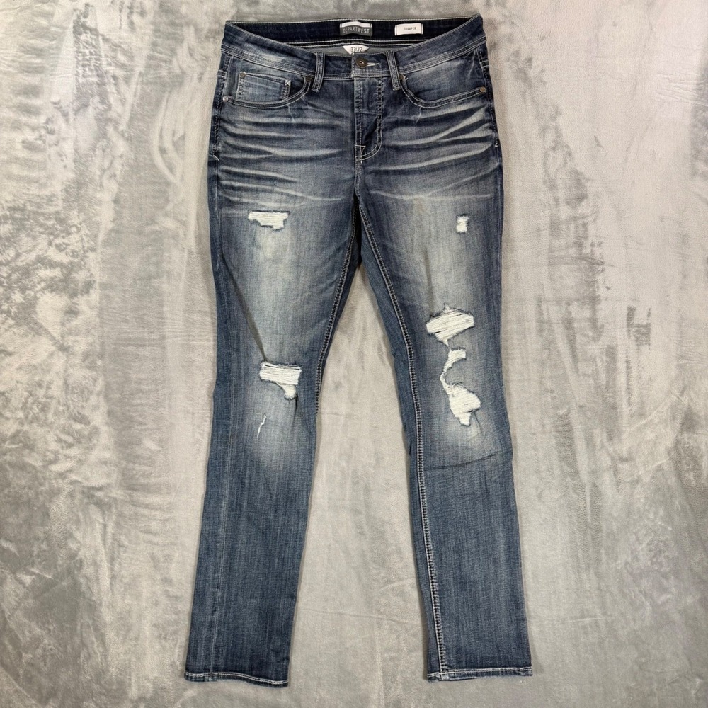 Departwest Trouper Jeans Men's 33x32 Blue Distressed Faded Performance Stretch